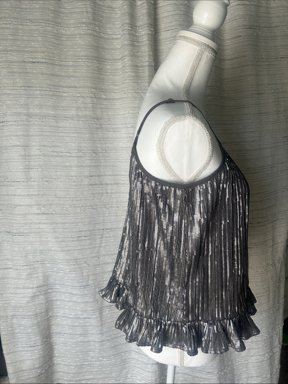Anthropologie Silver Sequin Ruffle-Hem Camisole - Picture 5 of 6